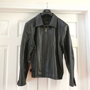 Today's Man Black Leather Motorcycle Style Jacket